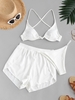 ZAFUL Maillot de Bain Bikini Côtelé Croisé Au Dos à Armature Trois Pièces L Blanc