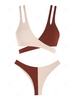 ZAFUL Maillot de Bain Bikini Côtelé Croisé Enveloppé Bicolore S Café profond