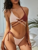 ZAFUL Maillot de Bain Bikini Côtelé Croisé Noué Bicolore L Café lumière