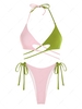 ZAFUL Maillot de Bain Bikini Côtelé Croisé Noué Bicolore M Rose léger