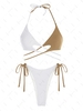 ZAFUL Maillot de Bain Bikini Côtelé Croisé Noué Bicolore S Blanc