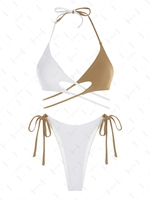 ZAFUL Maillot de Bain Bikini Côtelé Croisé Noué Bicolore S Blanc