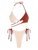 ZAFUL Maillot de Bain Bikini Côtelé Croisé Noué Bicolore S Café lumière