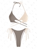 ZAFUL Maillot de Bain Bikini Côtelé Croisé Noué Bicolore S Café profond