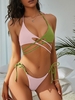 ZAFUL Maillot de Bain Bikini Côtelé Croisé Noué Bicolore S Rose clair