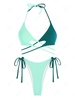 ZAFUL Maillot de Bain Bikini Côtelé Croisé Noué Bicolore S Vert