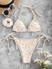 ZAFUL Maillot de Bain Bikini Côtelé Cœur à Cordon avec Chouchou L Blanc