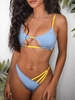 ZAFUL Maillot de Bain Bikini Côtelé Découpé à Bretelle Contrastée M Bleu clair