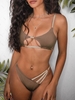 ZAFUL Maillot de Bain Bikini Côtelé Découpé à Bretelle Contrastée M Café