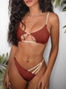 ZAFUL Maillot de Bain Bikini Côtelé Découpé à Bretelle Contrastée S Café profond