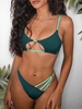 ZAFUL Maillot de Bain Bikini Côtelé Découpé à Bretelle Contrastée S Vert profond
