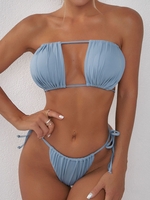 ZAFUL Maillot de Bain Bikini Côtelé Découpé à Jambe Haute à Cordon M Bleu clair
