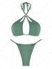 ZAFUL Maillot de Bain Bikini Côtelé Découpé à Jambe Haute Anneau en O S Vert clair
