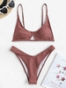 ZAFUL Maillot de Bain Bikini Côtelé Découpé à Jambe Haute L Rose clair