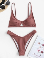 ZAFUL Maillot de Bain Bikini Côtelé Découpé à Jambe Haute M Rose clair