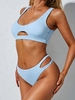 ZAFUL Maillot de Bain Bikini Côtelé Découpé à Jambe Haute S Bleu clair