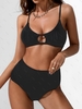 ZAFUL Maillot de Bain Bikini Côtelé Découpé à Taille Haute S Noir