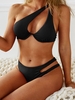 ZAFUL Maillot de Bain Bikini Côtelé Découpé à Une Epaule S Noir