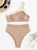 ZAFUL Maillot de Bain Bikini Côtelé Découpé en Blocs de Couleurs à Une Epaule S Café lumière