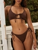 ZAFUL Maillot de Bain Bikini Côtelé Découpé Noué à Lacets à Cordon L Café profond