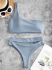 ZAFUL Maillot de Bain Bikini Côtelé Découpé Une Epaule à Jambe Haute L Bleu clair