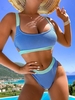 ZAFUL Maillot de Bain Bikini Côtelé Découpé Xl Bleu
