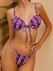 ZAFUL Maillot de Bain Bikini Côtelé Drapeau Américain à Ourlet en Laitue L Bleu