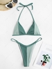ZAFUL Maillot de Bain Bikini Côtelé en Blocs de Couleurs à Col Halter S Vert clair