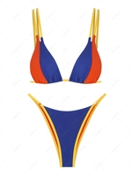 ZAFUL Maillot de Bain Bikini Côtelé en Blocs de Couleurs à Cordon S Bleu