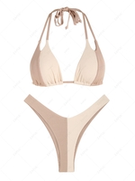 ZAFUL Maillot de Bain Bikini Côtelé en Blocs de Couleurs à Double Bretelle S Café lumière