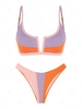 ZAFUL Maillot de Bain Bikini Côtelé en Blocs de Couleurs à Jambe Haute à Armature en V S