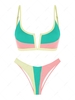 ZAFUL Maillot de Bain Bikini Côtelé en Blocs de Couleurs à Jambe Haute à Armature en V S Jaune clair