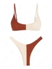 ZAFUL Maillot de Bain Bikini Côtelé en Blocs de Couleurs à Jambe Haute S Café