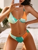 ZAFUL Maillot de Bain Bikini Côtelé en Blocs de Couleurs S Vert