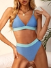 ZAFUL Maillot de Bain Bikini Côtelé en Blocs de Couleurs à Taille Haute M Bleu