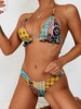 ZAFUL Maillot de Bain Bikini Côtelé Ethnique Imprimé à Coupe Haute M Café