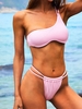ZAFUL Maillot de Bain Bikini Côtelé Extensible à Une Epaule M Rose clair