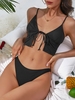 ZAFUL Maillot de Bain Bikini Côtelé Fendu Noué en Avant S Noir