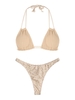 ZAFUL Maillot de Bain Bikini Côtelé Léopard à Col Plongeant Taille unique Café lumière