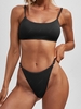 ZAFUL Maillot de Bain Bikini Côtelé Matelassé à Coupe Haute M Noir
