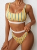 ZAFUL Maillot de Bain Bikini Côtelé Moulant à Brodure Plissée L Jaune