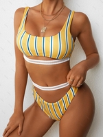 ZAFUL Maillot de Bain Bikini Côtelé Moulant à Brodure Plissée L Jaune