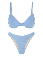 ZAFUL Maillot de Bain Bikini Côtelé Métallique à Armature L Bleu clair
