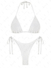 ZAFUL Maillot de Bain Bikini Côtelé Métallisé Noué à Côté à Paillettes M Blanc