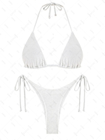 ZAFUL Maillot de Bain Bikini Côtelé Métallisé Noué à Côté à Paillettes M Blanc