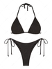 ZAFUL Maillot de Bain Bikini Côtelé Métallisé Noué à Côté à Paillettes M Noir