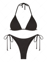 ZAFUL Maillot de Bain Bikini Côtelé Métallisé Noué à Côté à Paillettes M Noir