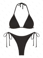 ZAFUL Maillot de Bain Bikini Côtelé Métallisé Noué à Côté à Paillettes S Noir