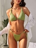ZAFUL Maillot de Bain Bikini Côtelé Métallisée Noué à Côté à Col Halter L Vert clair