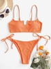 ZAFUL Maillot de Bain Bikini Côtelé Noué à Armature en U M Orange